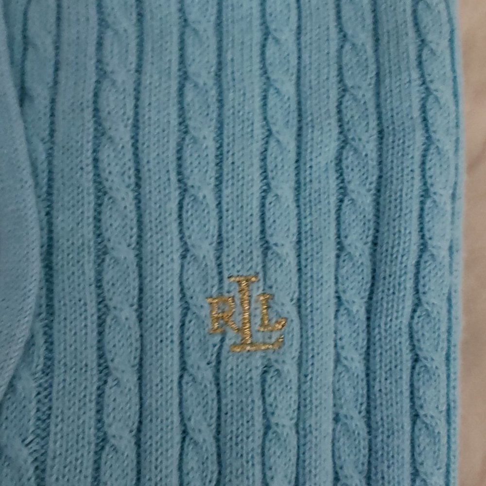 Lauren by Ralph Lauren Cable Knit L/S Hoodie Sweater Gold RL Logo - Picture 4 of 11